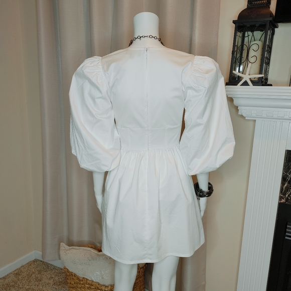 DANIELLE BERNSTEIN POPLIN PUFF SLEEVE DRESS, WHITE 4 (RUNS SMALL) - Picture 8 of 13